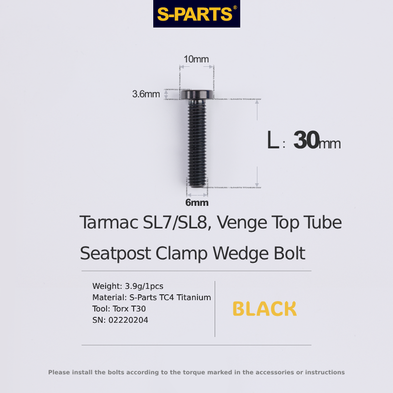 S-Parts Titanium Top Tube Clamp Wedge Seatpost Bolt - M6 x 30mm -  Compatible with Specialized Tarmac SL7 / SL8 / Venge