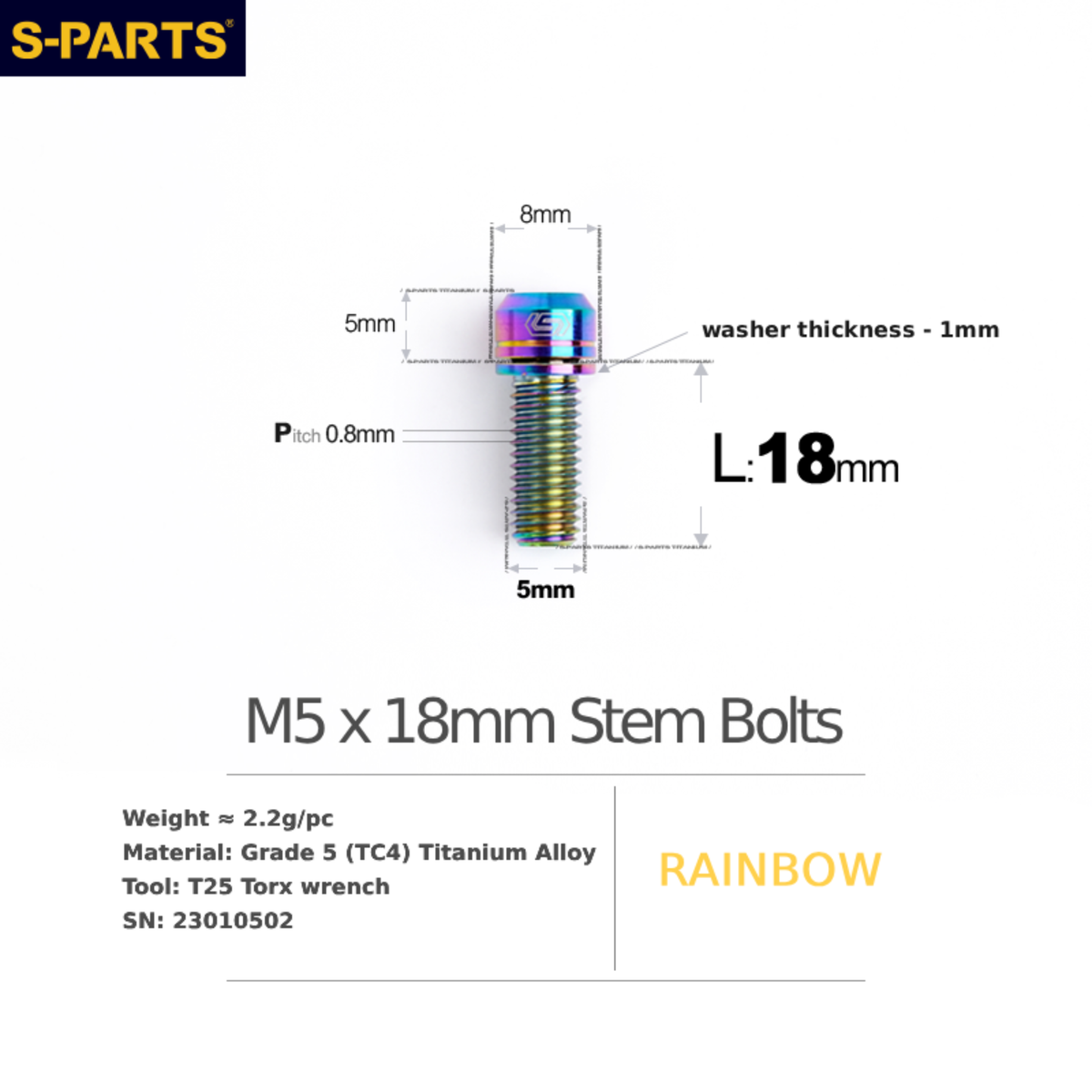 S-Parts Titanium Universal Titanium Stem Bolts M5 x 18mm Slimline Head