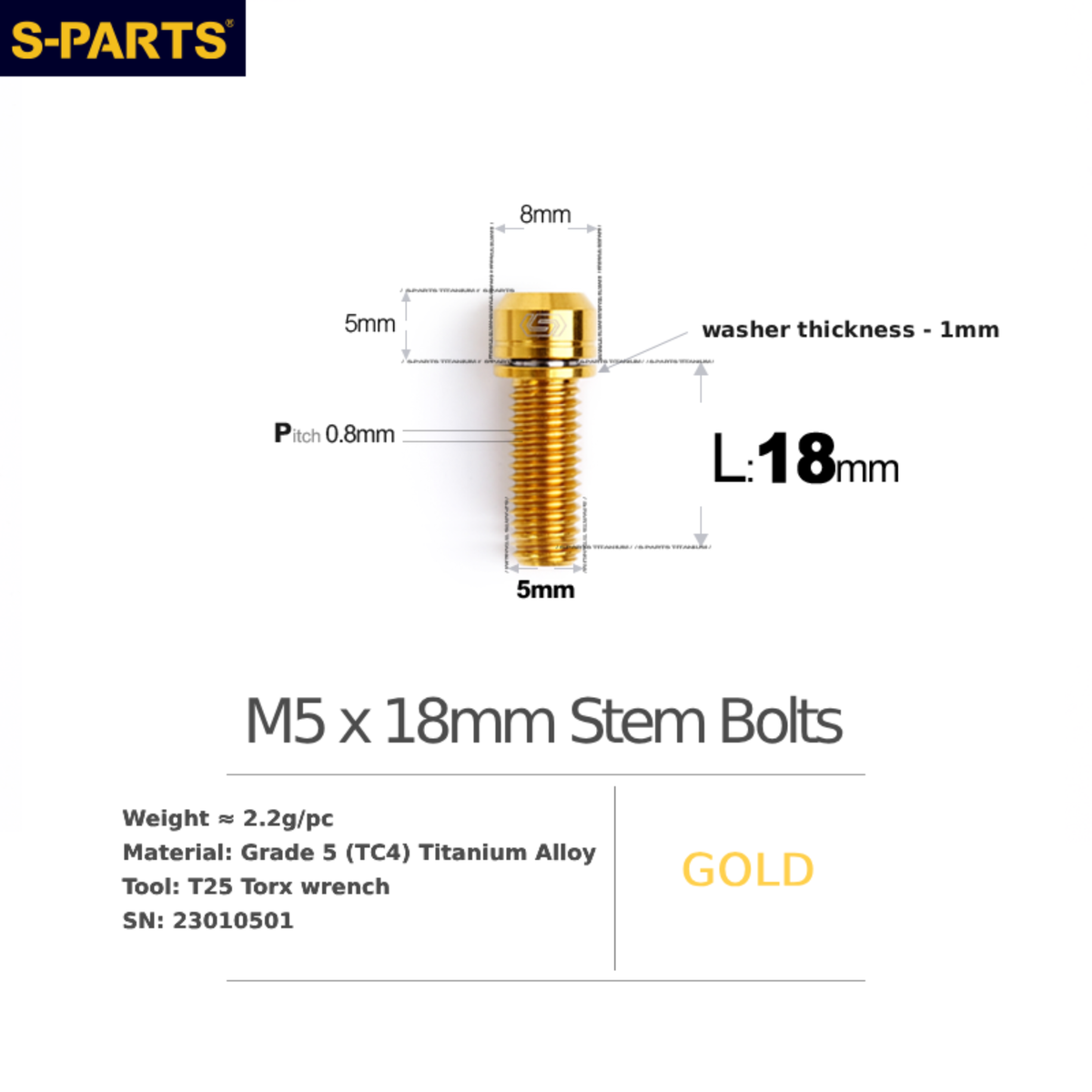 S-Parts Titanium Universal Titanium Stem Bolts M5 x 18mm Slimline Head