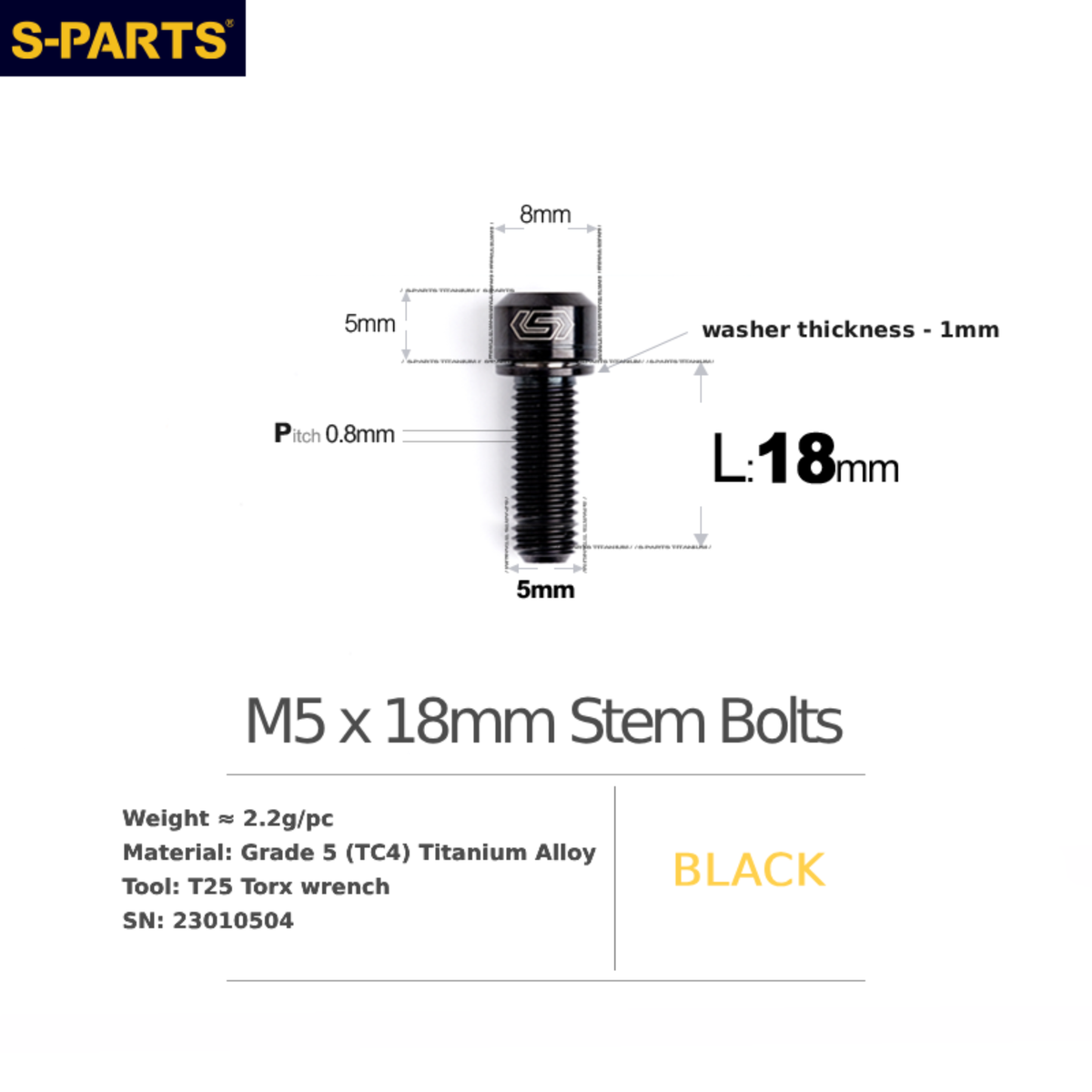 S-Parts Titanium Universal Titanium Stem Bolts M5 x 18mm Slimline Head