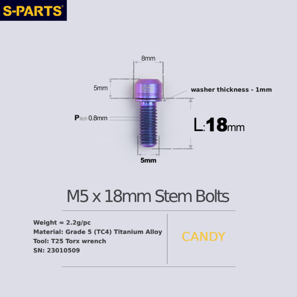 S-Parts Titanium Universal Titanium Stem Bolts M5 x 18mm Slimline Head