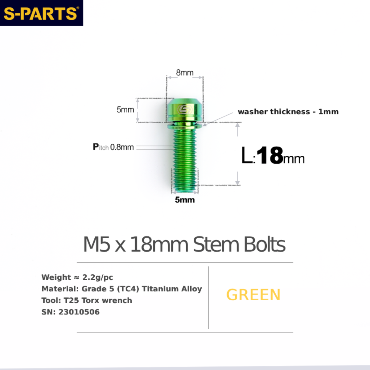 S-Parts Titanium Universal Titanium Stem Bolts M5 x 18mm Slimline Head