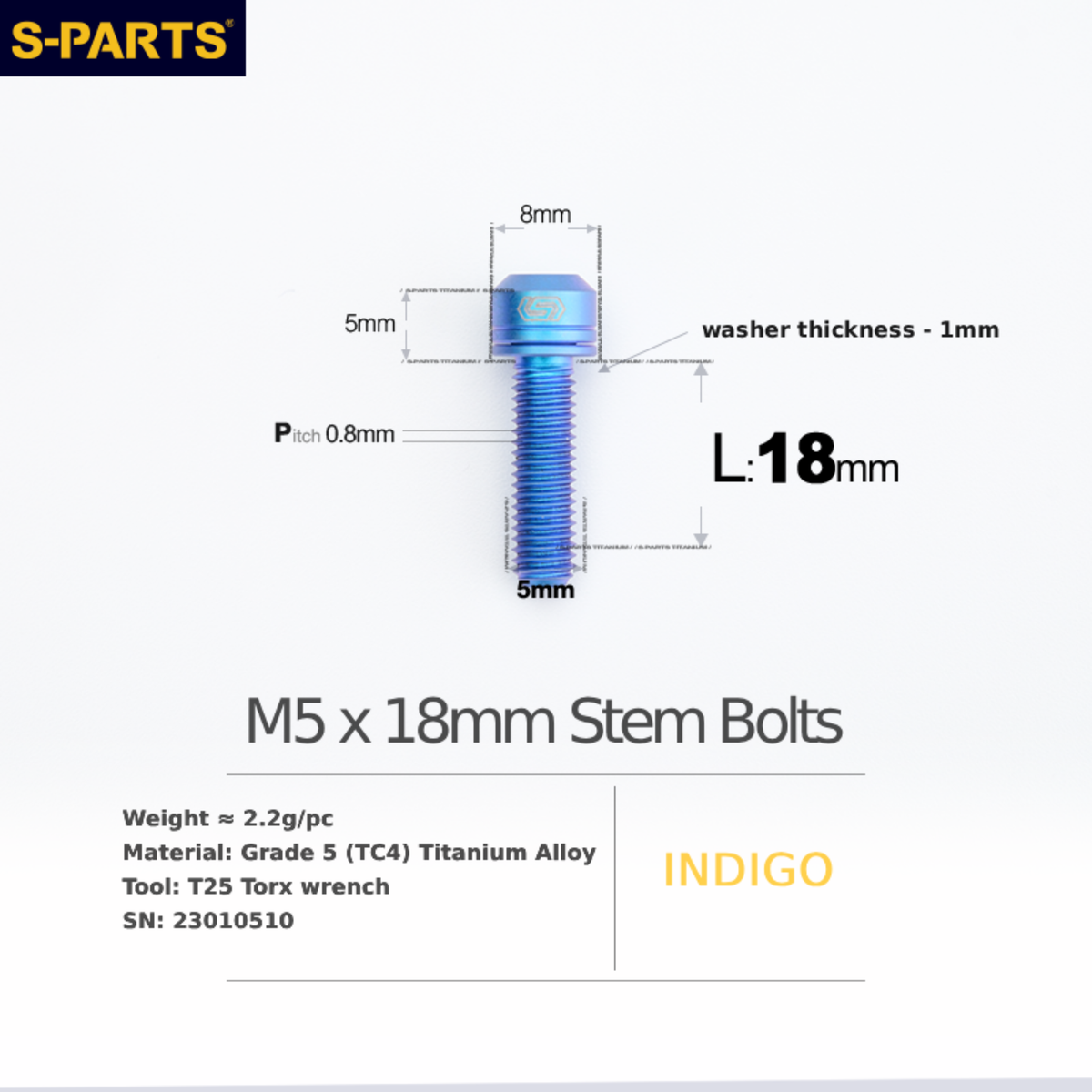 S-Parts Titanium Universal Titanium Stem Bolts M5 x 18mm Slimline Head
