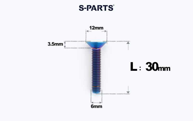 S-Parts Titanium Headset Top Cap Preload Bolt - M6 x 30mm Countersunk
