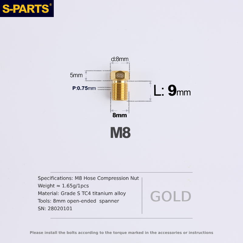 S-Parts Titanium M8 x 9mm Hose Compression Nut - Compatible with SHIMANO & Campagnolo