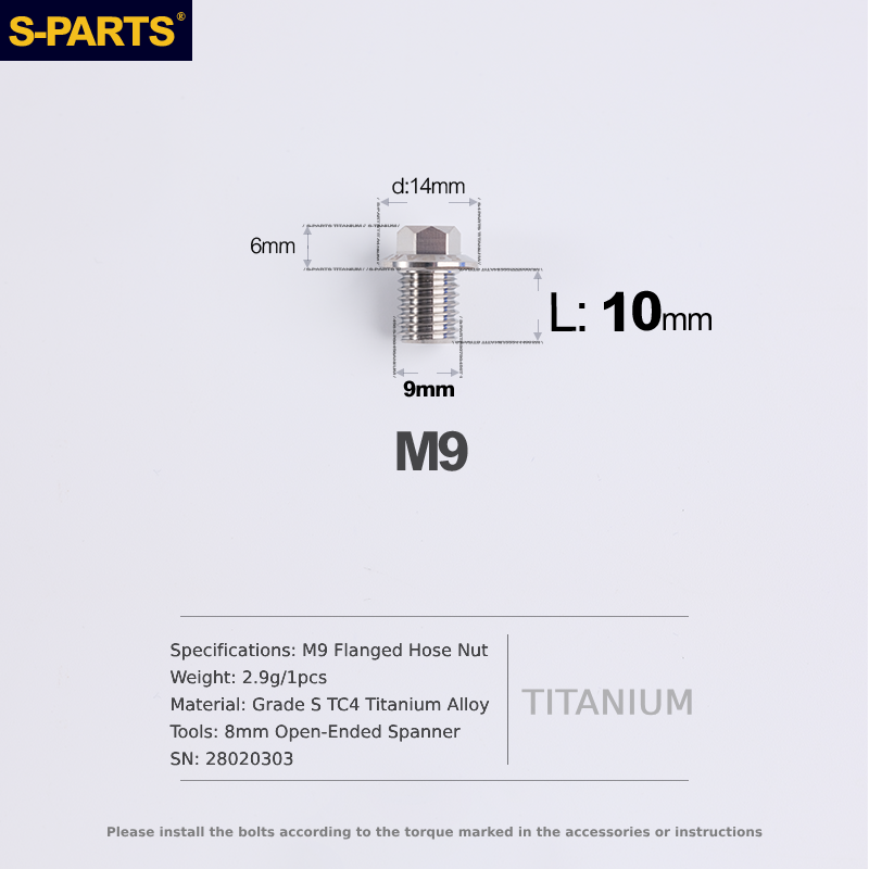 S-Parts Titanium Flanged Hose Nut - Compatible with Shimano Road / Gravel M9 x L10