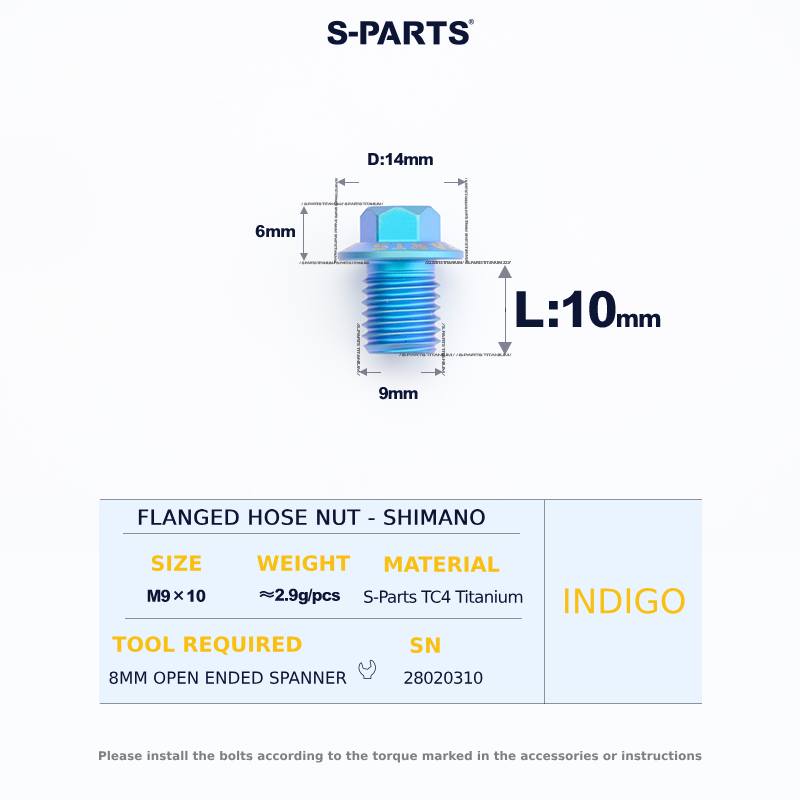 S-Parts Titanium Flanged Hose Nut - Compatible with Shimano Road / Gravel M9 x L10