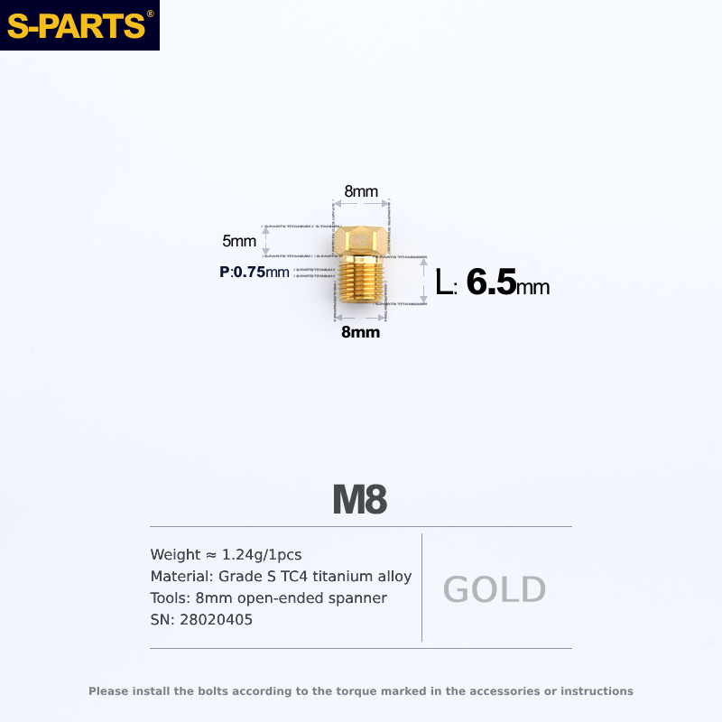 S-Parts Titanium M8 x 6.5mm Hose Compression Nut - Compatible with SRAM