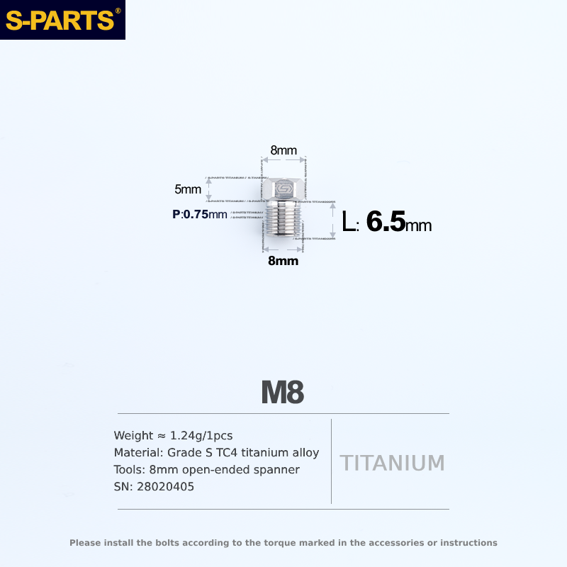 S-Parts Titanium M8 x 6.5mm Hose Compression Nut - Compatible with SRAM