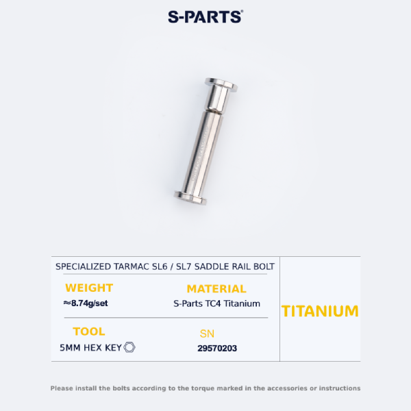 S-Parts Titanium Saddle Rail Clamp Bolt - Compatible with Specialized TARMAC SL7 & Venge