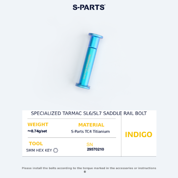 S-Parts Titanium Saddle Rail Clamp Bolt - Compatible with Specialized TARMAC SL7 & Venge