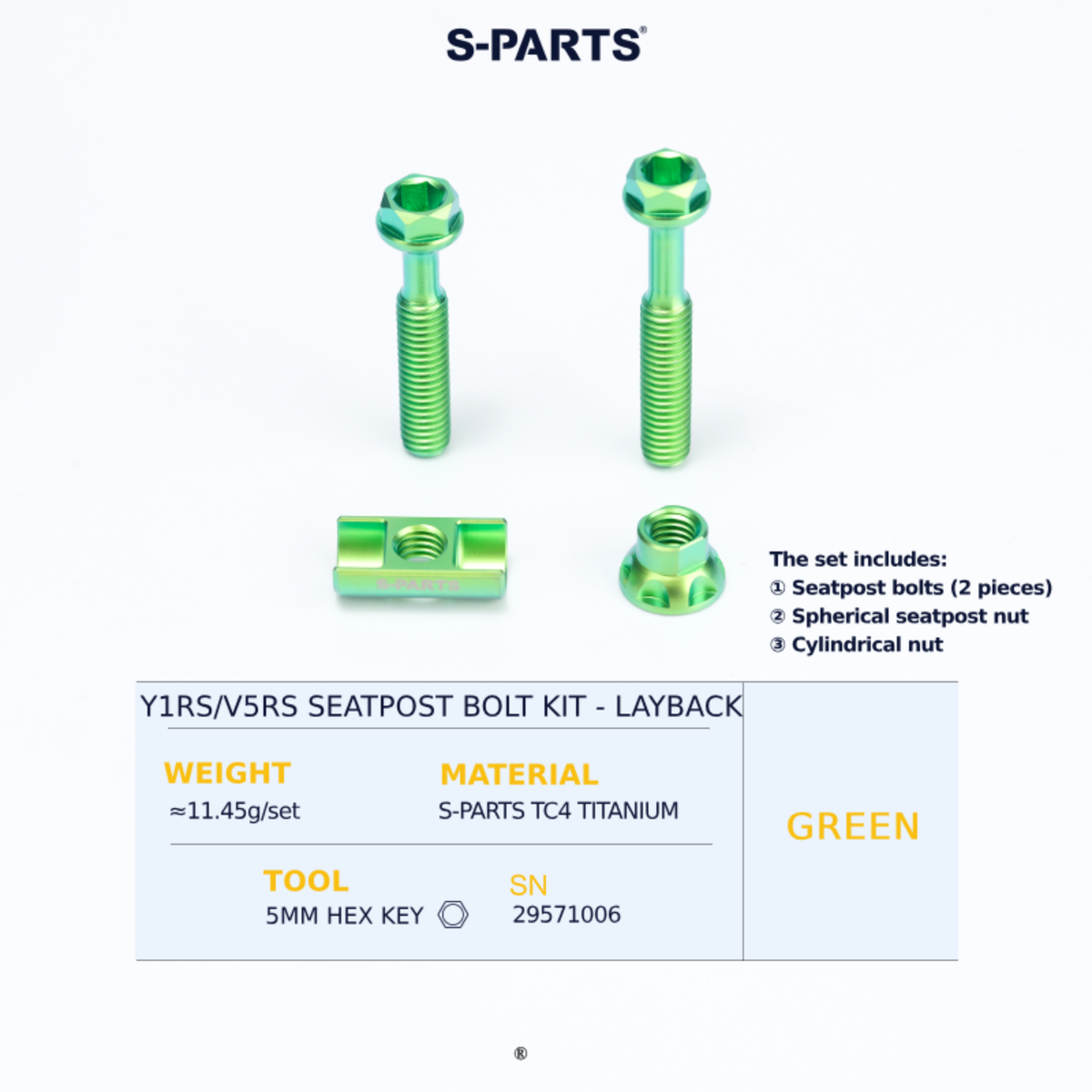 s parts titanium bolts - green