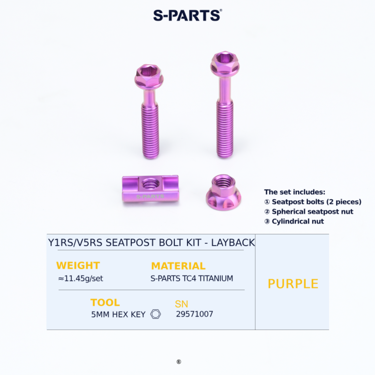 s parts titanium bolts - purple