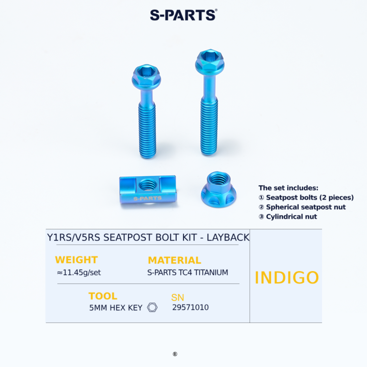 s parts titanium bolts - indigo
