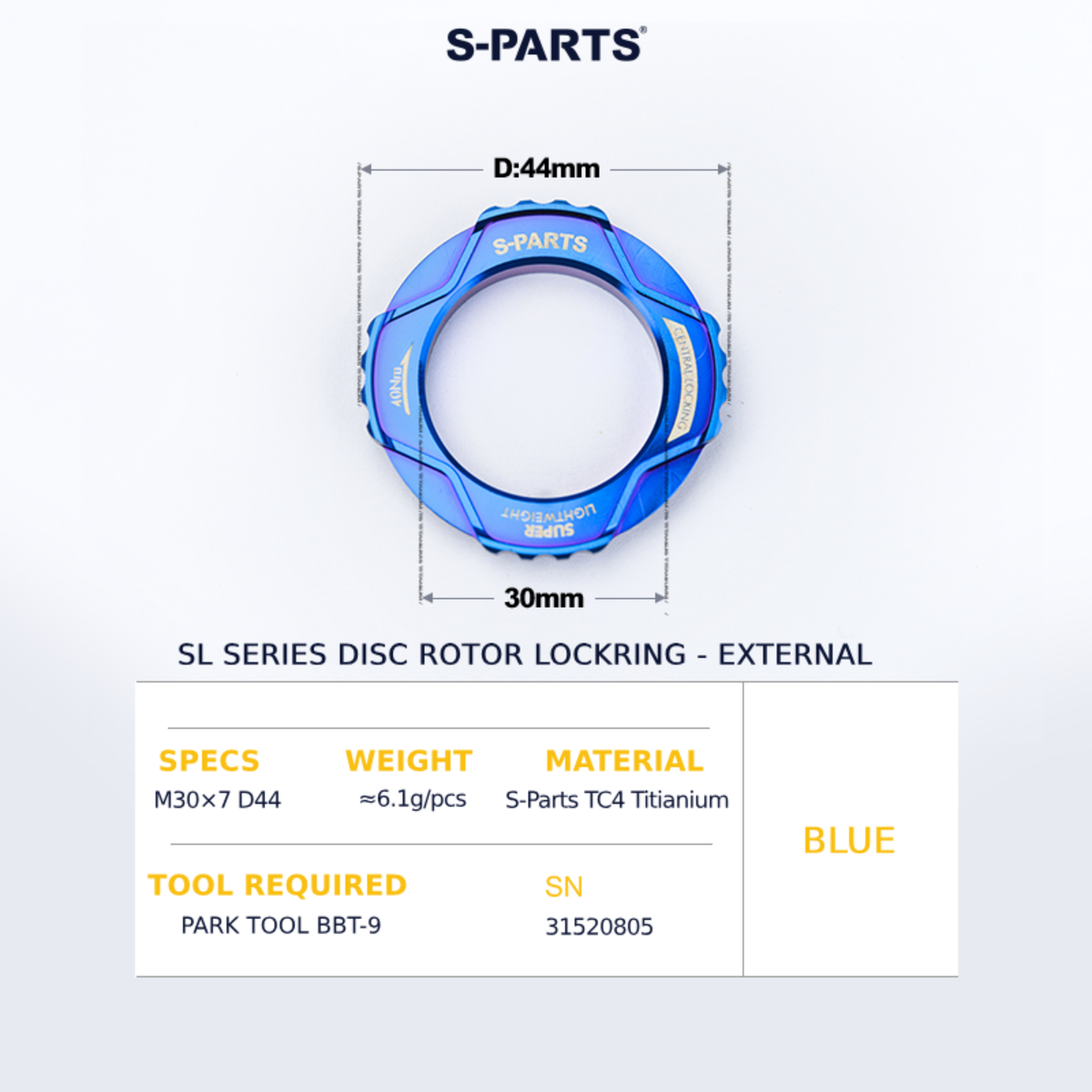 S-Parts Titanium SL Series Centre Lockring - External