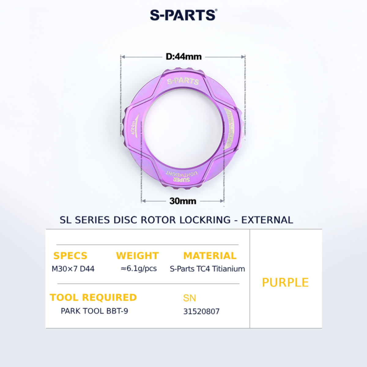 S-Parts Titanium SL Series Centre Lockring - External