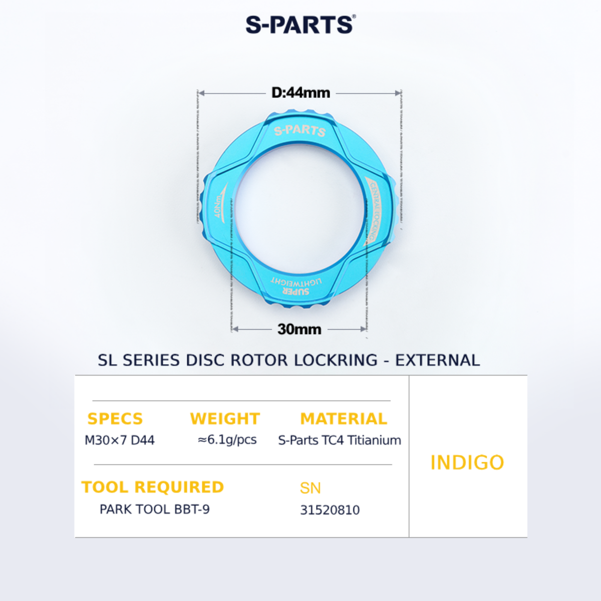 S-Parts Titanium SL Series Centre Lockring - External