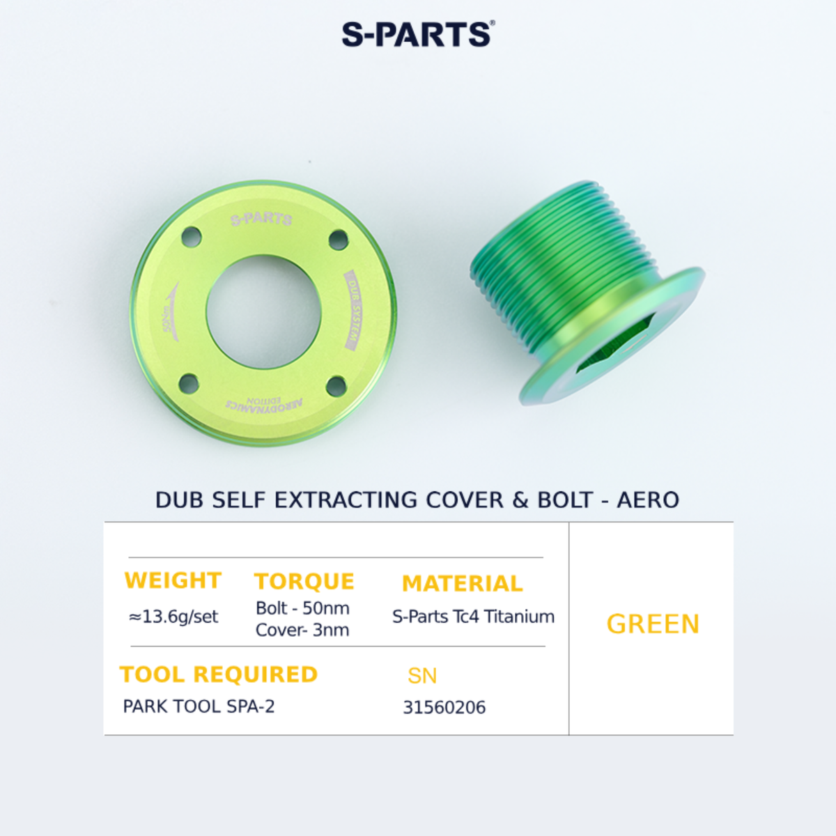 S-Parts Titanium SRAM DUB Self Extracting Crank Bolt & Cover - AERO VERSION - SRAM E1, D1 - RED / FORCE / RIVAL