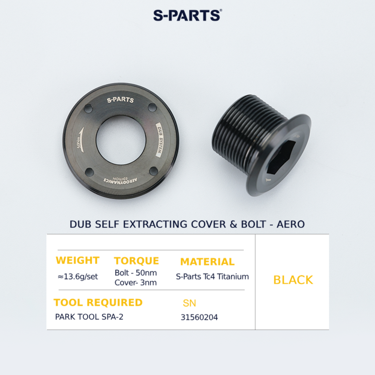 S-Parts Titanium SRAM DUB Self Extracting Crank Bolt & Cover - AERO VERSION - SRAM E1, D1 - RED / FORCE / RIVAL