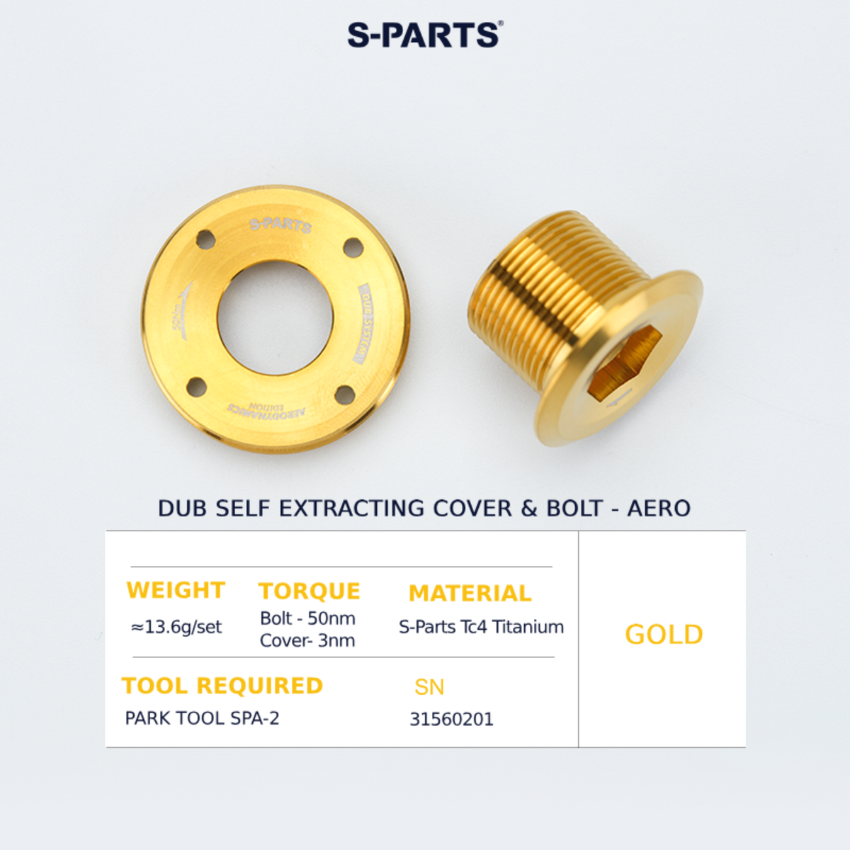 S-Parts Titanium SRAM DUB Self Extracting Crank Bolt & Cover - AERO VERSION - SRAM E1, D1 - RED / FORCE / RIVAL