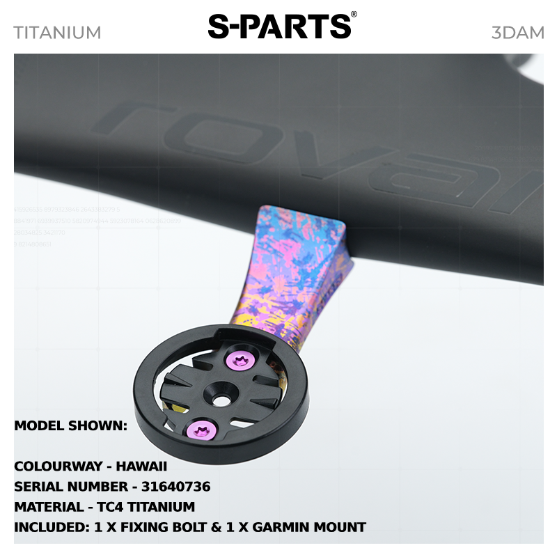 S-Parts Titanium 3DAM Out Front Garmin Mount - Compatable with Roval Rapide Cockpit - SHORT VERSION