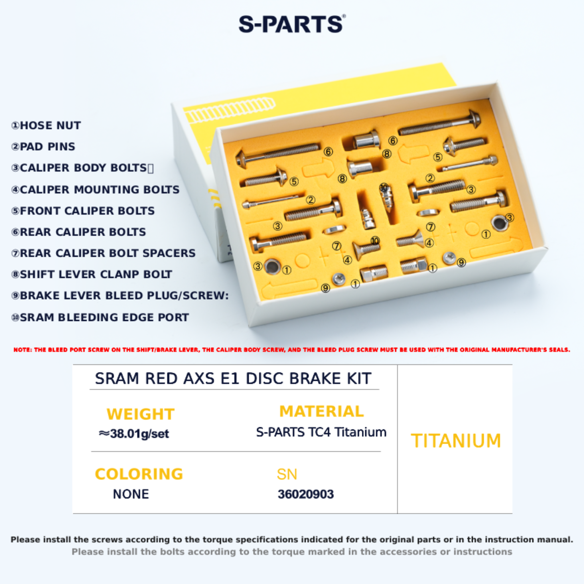 S-Parts Titanium Brake Bolt Kit - SRAM RED E1