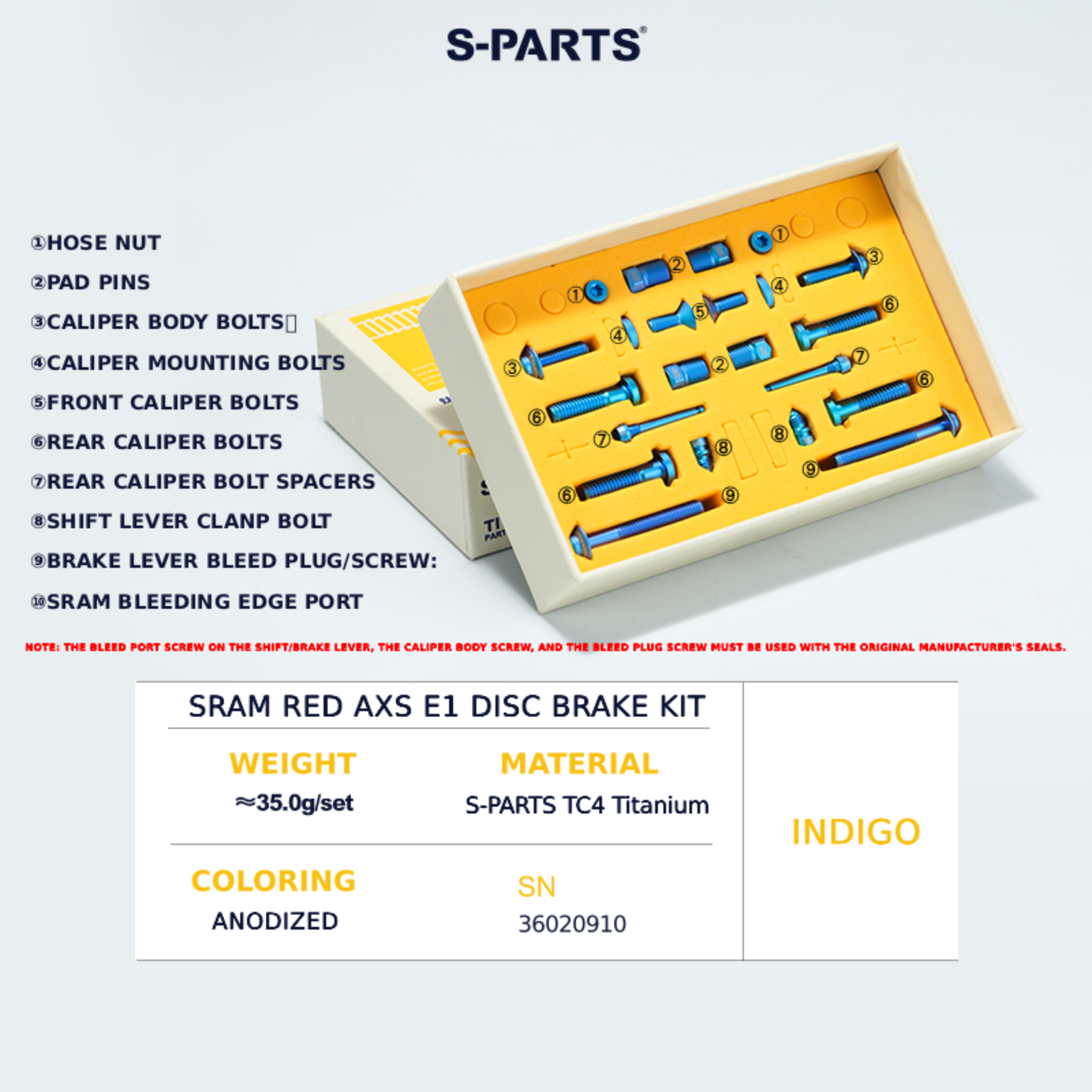 S-Parts Titanium Brake Bolt Kit - SRAM RED E1