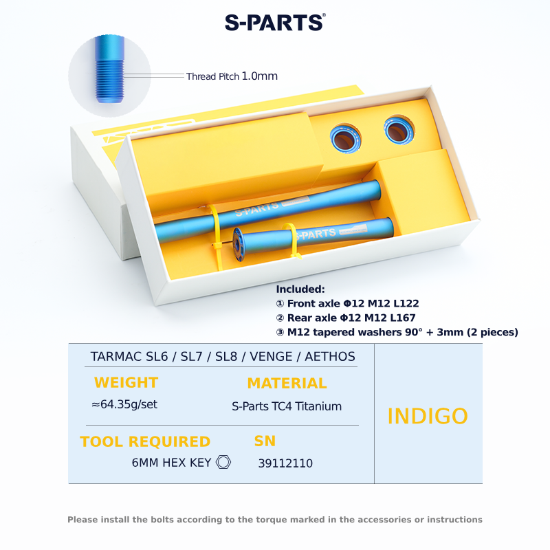 S-Parts Titanium Bolt Thru Axle Kit Compatible With Specialized Tarmac  SL7