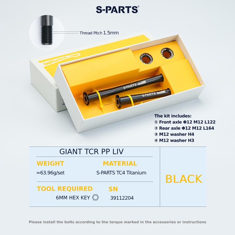 S-Parts Titanium Bolt Thru Axle Kit Compatible With GIANT PROPEL TCR LIV