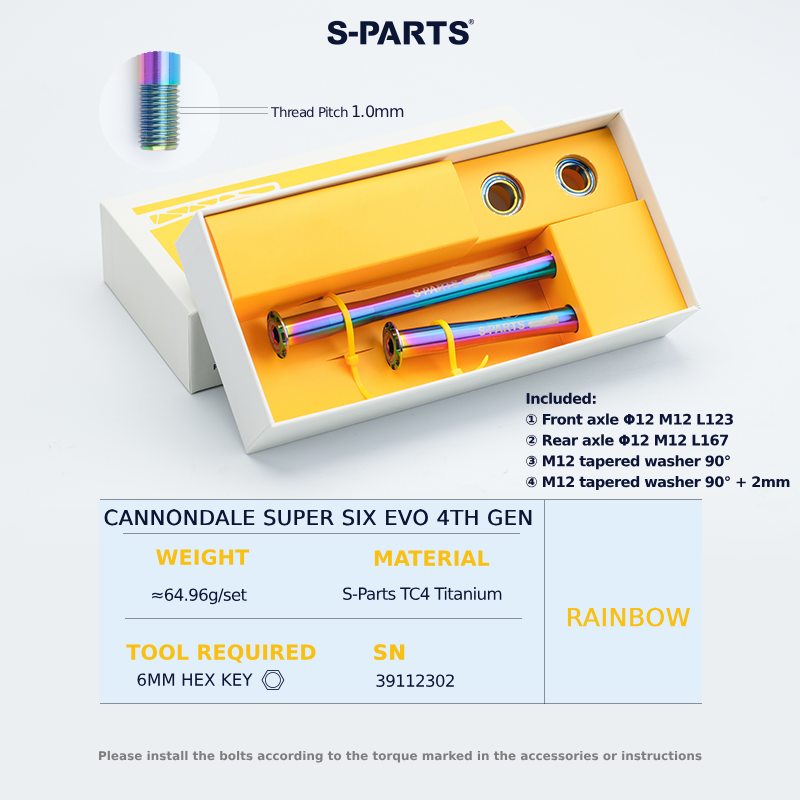 S-Parts Titanium Bolt Thru Axle Kit Compatible With CANNONDALE SUPER SIX EVO GEN 4