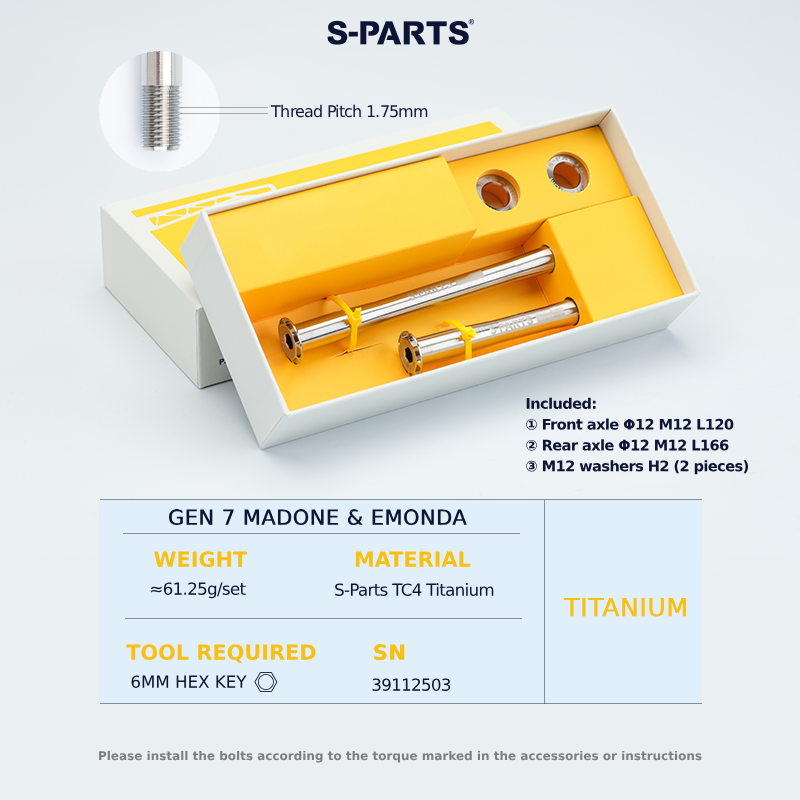 S-Parts Titanium Bolt Thru Axle Kit Compatible With TREK MADONE Gen 7 & Emonda