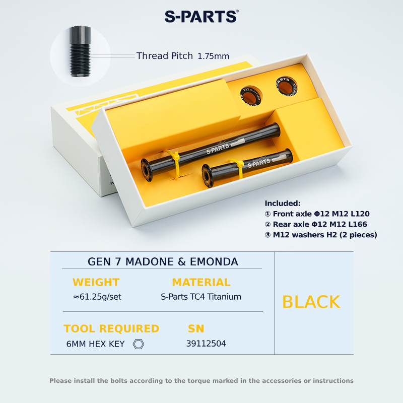 S-Parts Titanium Bolt Thru Axle Kit Compatible With TREK MADONE Gen 7 & Emonda