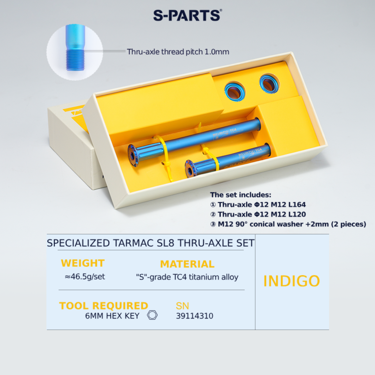 S-Parts Titanium Bolt Thru Axle Kit - Specialized Tarmac SL8