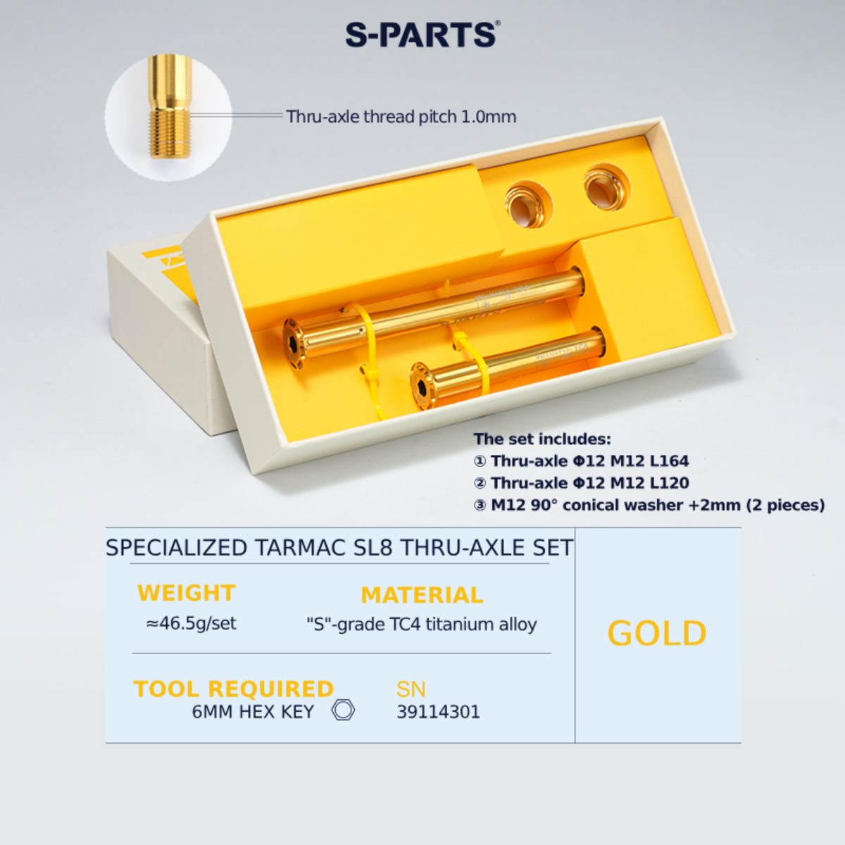S-Parts Titanium Bolt Thru Axle Kit - Specialized Tarmac SL8