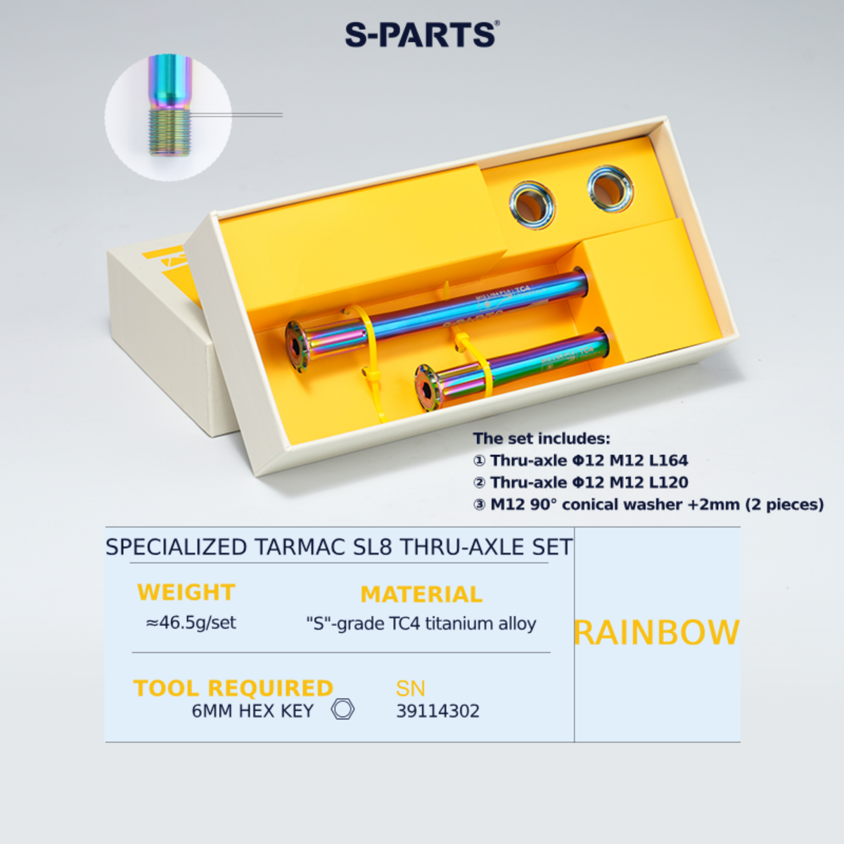 S-Parts Titanium Bolt Thru Axle Kit - Specialized Tarmac SL8