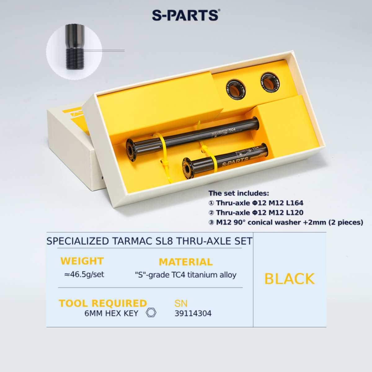 S-Parts Titanium Bolt Thru Axle Kit - Specialized Tarmac SL8