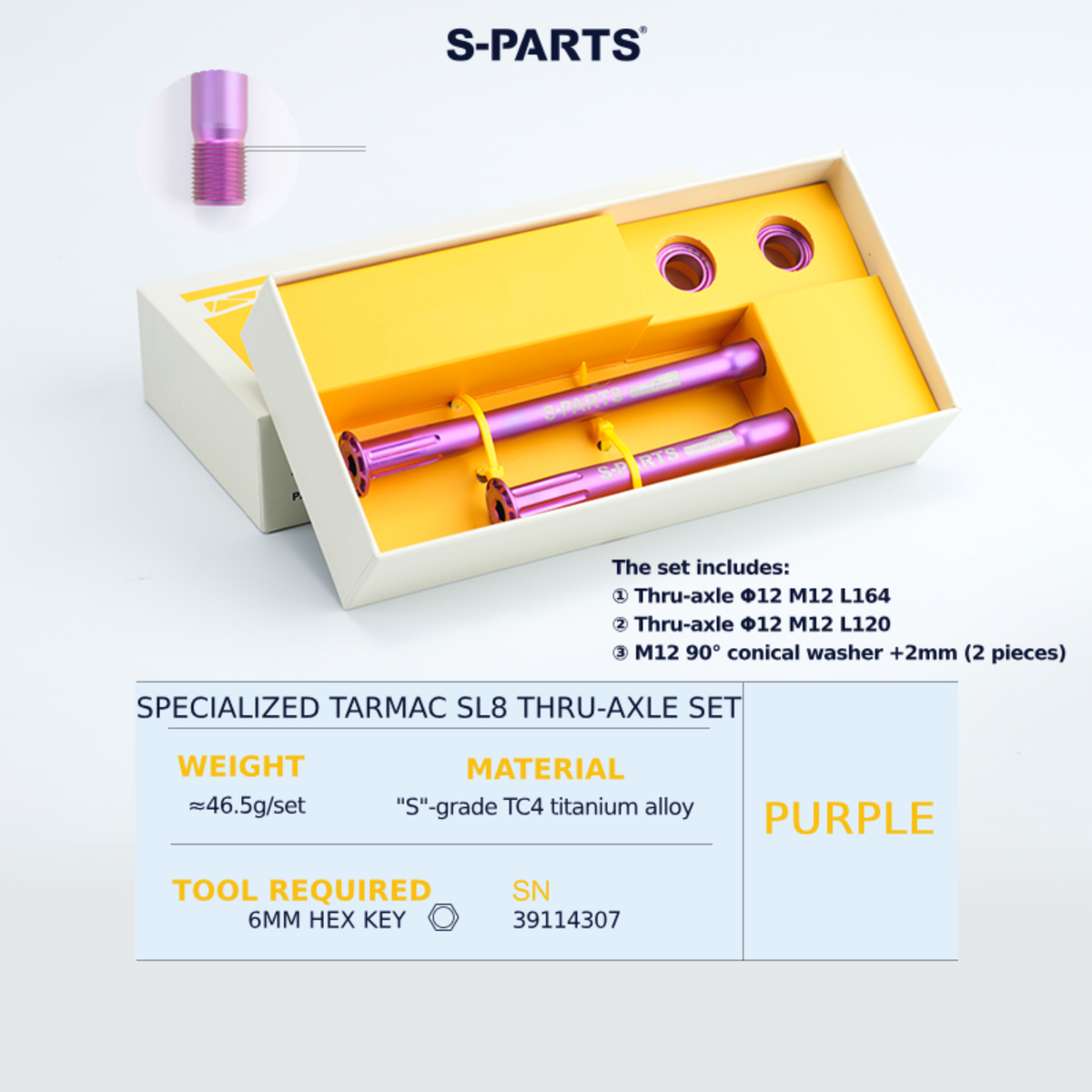 S-Parts Titanium Bolt Thru Axle Kit - Specialized Tarmac SL8