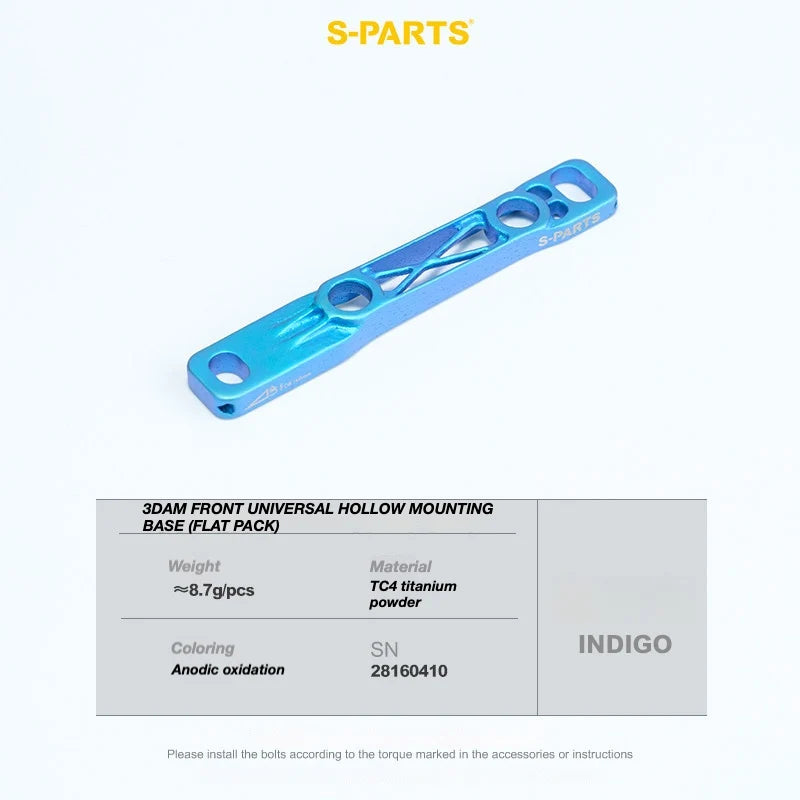 Blue metal mounting base with technical details on a white background