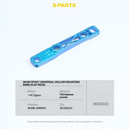 Blue metal mounting base with technical details on a white background
