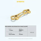 A gold-colored 3DAM universal hollow base for flat mount calipers, made of TC4 titanium powder with vacuum nitriding, shown on a light blue background with product specifications below.