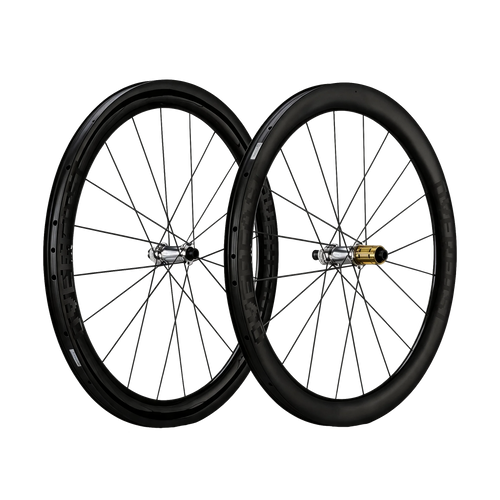 Pair of black bicycle wheels on a white background