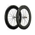 Two black bicycle wheels with 'Overfast' branding on a white background
