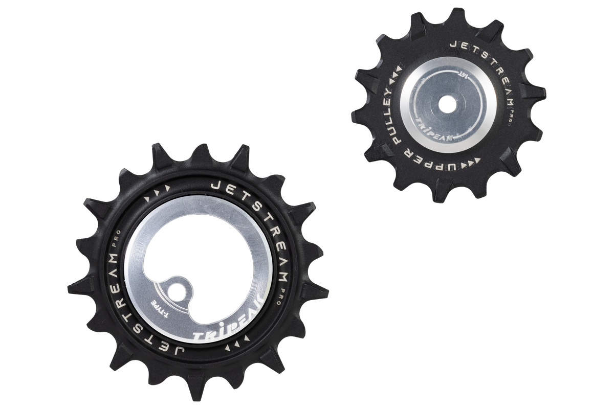 Two black Jetstream bicycle chainrings with silver inner plates, shown on a plain white background.