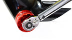 Close-up of a red and silver tool on a white background
