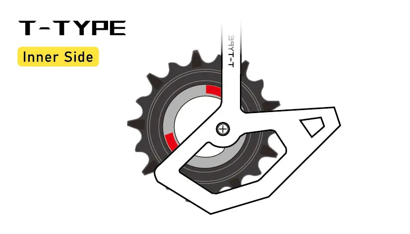 Technical diagram of a T-type sprocket with labeled parts on a white background