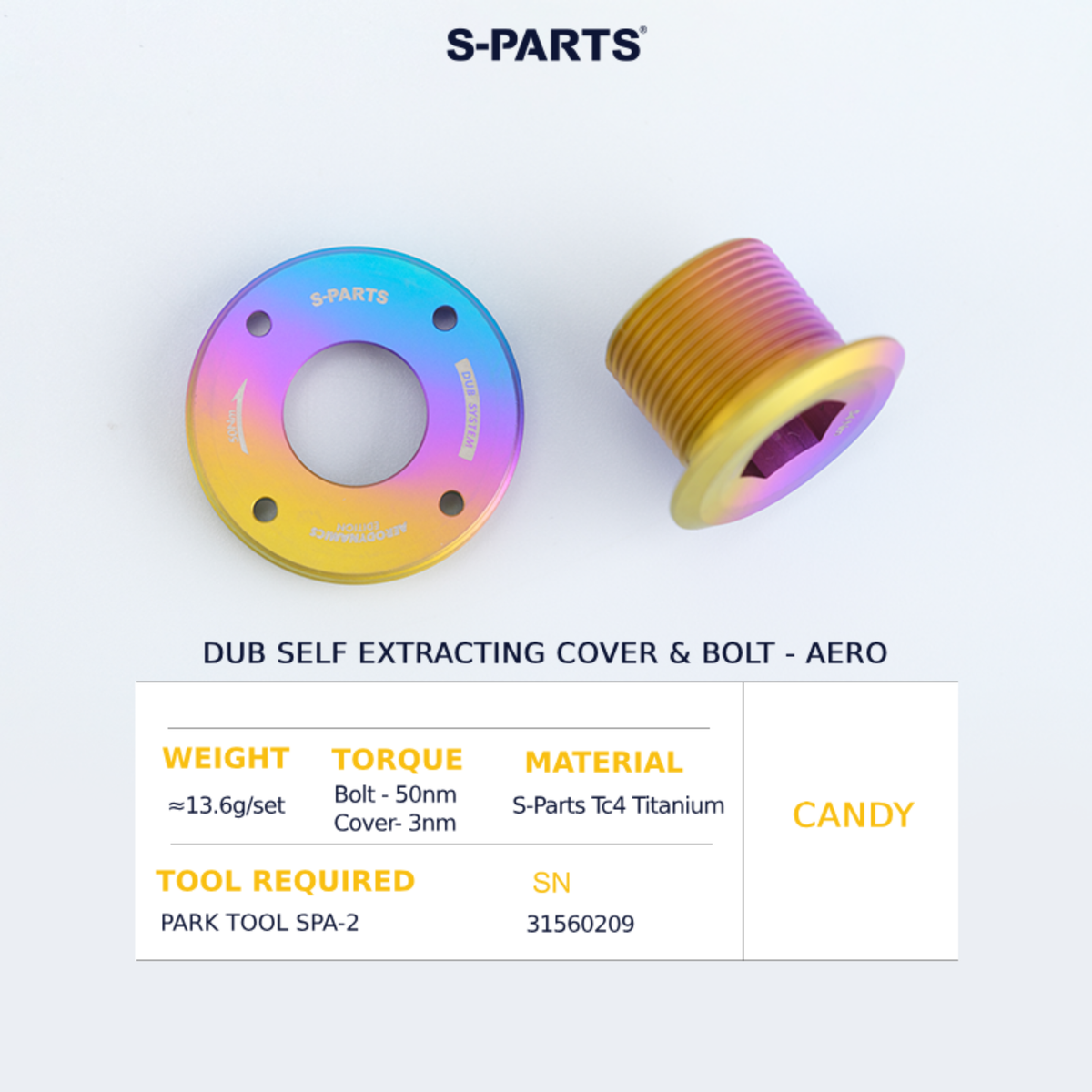 S-Parts Titanium SRAM DUB Self Extracting Crank Bolt & Cover - AERO VERSION - SRAM E1, D1 - RED / FORCE / RIVAL