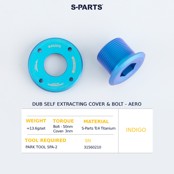 S-Parts Titanium SRAM DUB Self Extracting Crank Bolt & Cover - AERO VERSION - SRAM E1, D1 - RED / FORCE / RIVAL