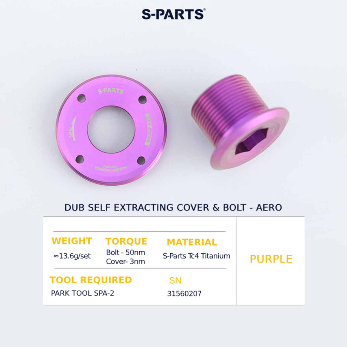 S-Parts Titanium SRAM DUB Self Extracting Crank Bolt & Cover - AERO VERSION - SRAM E1, D1 - RED / FORCE / RIVAL
